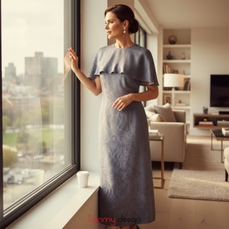 Silk dress with large lotus-leaf collar - T10 stone carving pattern